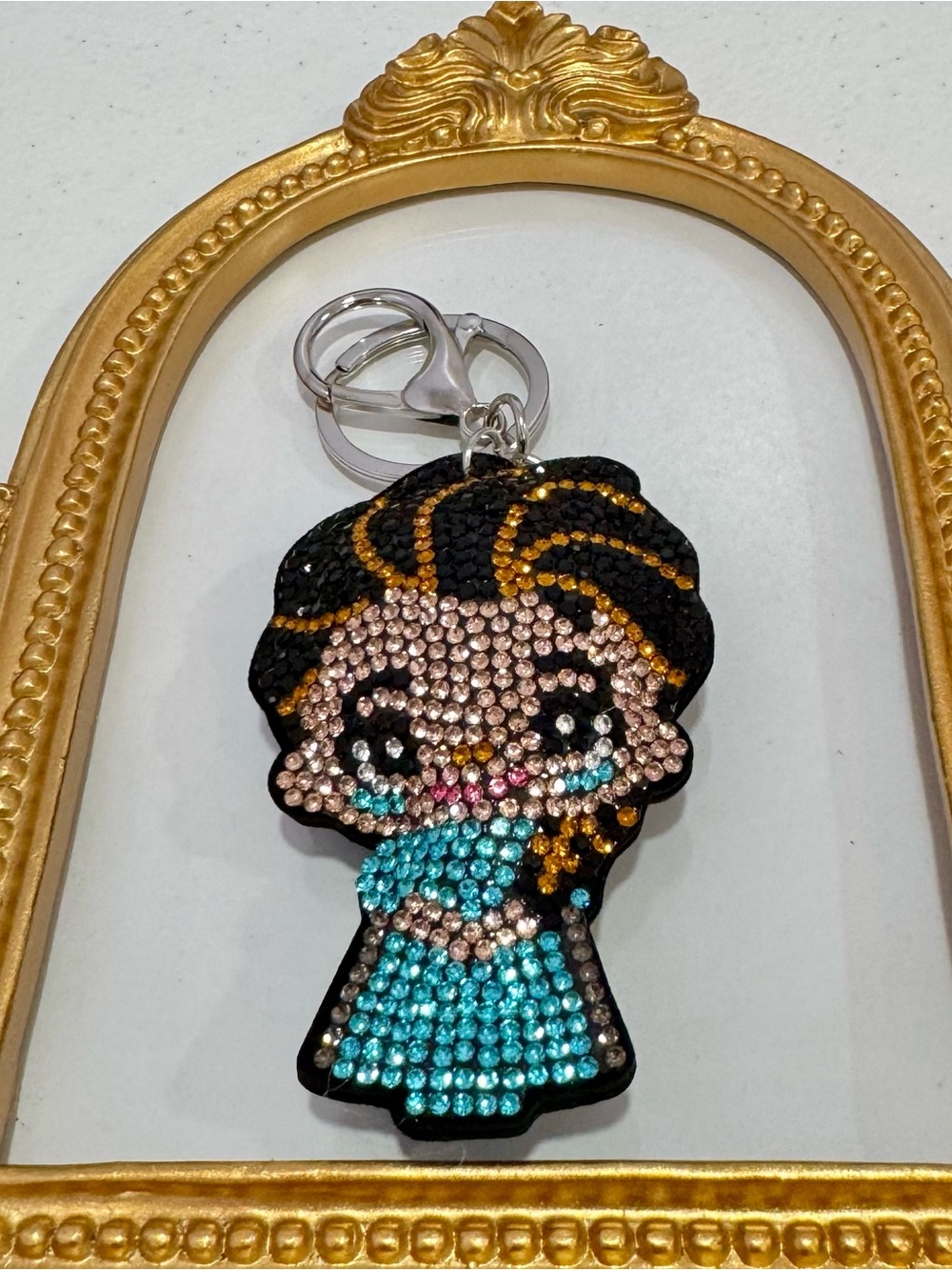 New Crystal Princess  Keychain Charm in Black and Turquoise Dress